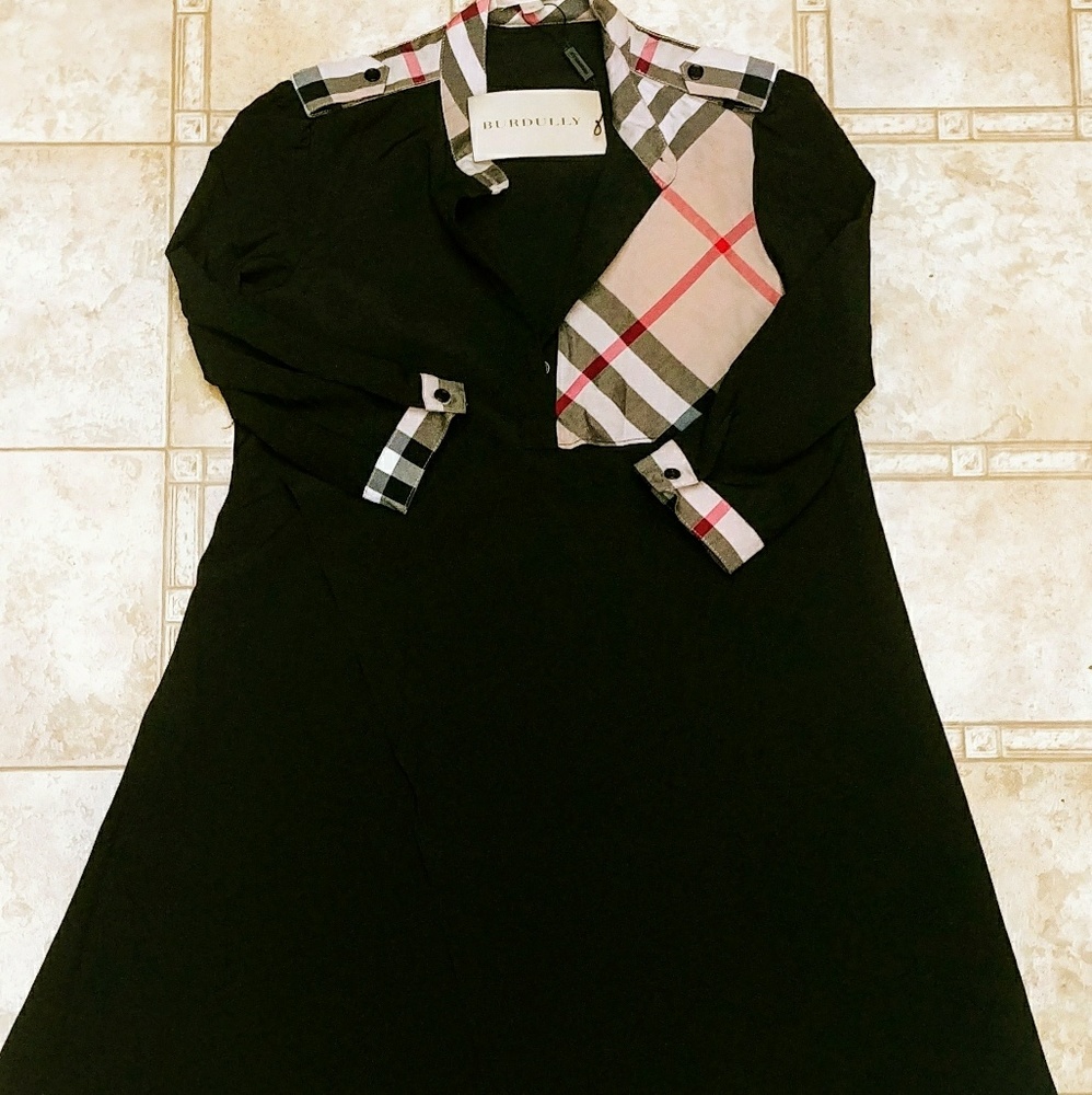 NWT Burdilly Black w Nova Plaid Dress Sz M